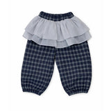 3 Pcs Set,Navy Blue Peplum-Style Top,T-shirt with Frill Checkered Pants for Kids