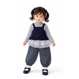 3 Pcs Set,Navy Blue Peplum-Style Top,T-shirt with Frill Checkered Pants for Kids