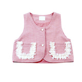 3 Pcs Set Pink Frill Pocket Vest,Shirt & Matching Pants for Girls