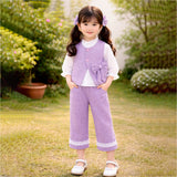3 Pcs Set Purple Bow Jacket, Shirt & Matching Pants Partywear set for Girls