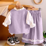 3 Pcs Set Purple Bow Jacket, Shirt & Matching Pants Partywear set for Girls