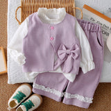 3 Pcs Set Purple Bow Jacket, Shirt & Matching Pants Partywear set for Girls