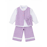 3 Pcs Set Purple Bow Jacket, Shirt & Matching Pants Partywear set for Girls