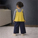 3 Pcs Set,Yellow Cat Top,Grey T-shirt with Dotted Pants for Girls