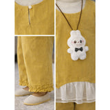 3 Pcs Set,Yellow Layered Top,White T-shirt with Frill Pants Partywear set for Girls