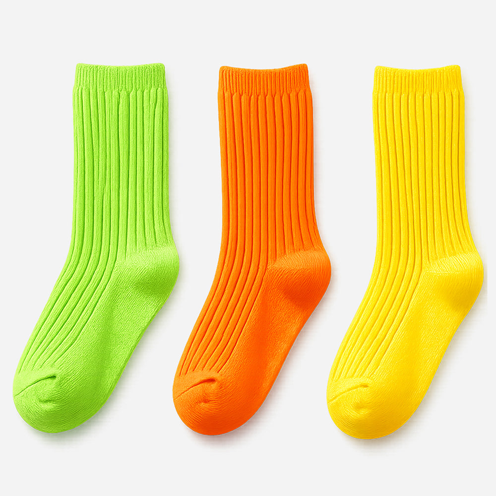LSB 3pcs Fluoroscent Green, Orange, Yellow Socks set for kids, 2yrs - 5yrs