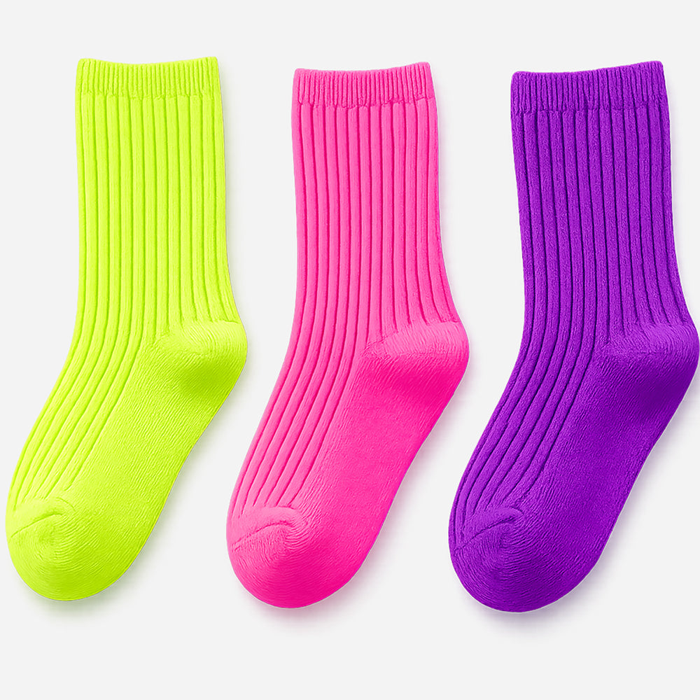 LSB 3pcs Fluoroscent Green, Violet, Pink Socks set for kids, 2yrs - 5yrs