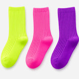 LSB 3pcs Fluoroscent Green, Violet, Pink Socks set for kids, 2yrs - 5yrs