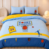 LSB 4 pcs Basket Ball Theme Luxe Embroidered collection of Double bed comforter, 1 flat bedsheet, 2 pillow covers entire Kids Bedding Set for King Size Bed.