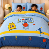 LSB 4 pcs Basket Ball Theme Luxe Embroidered collection of Double bed comforter, 1 flat bedsheet, 2 pillow covers entire Kids Bedding Set for King Size Bed.