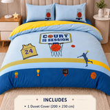 LSB 4 pcs Basket Ball Theme Luxe Embroidered collection of Double bed comforter, 1 flat bedsheet, 2 pillow covers entire Kids Bedding Set for King Size Bed.