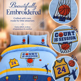 LSB 4 pcs Basket Ball Theme Luxe Embroidered collection of Double bed comforter, 1 flat bedsheet, 2 pillow covers entire Kids Bedding Set for King Size Bed.