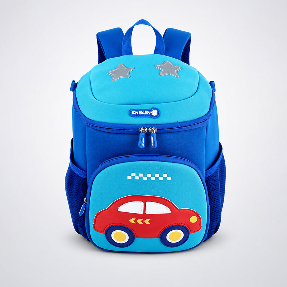 LSB Cobalt Blue & Red Car Soft Neoprene Backpack for Toddlers & Kids, 3yrs to 5yrs
