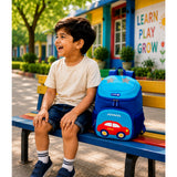 LSB Cobalt Blue & Red Car Soft Neoprene Backpack for Toddlers & Kids, 3yrs to 5yrs