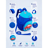 LSB Cobalt Blue & Red Car Soft Neoprene Backpack for Toddlers & Kids, 3yrs to 5yrs