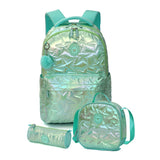 Little Surprise Box,3pcs Shiny Mint Star Matching Backpack, Lunch Bag and Stationery Pouch, 8yrs to Adults