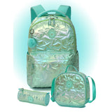 Little Surprise Box,3pcs Shiny Mint Star Matching Backpack, Lunch Bag and Stationery Pouch, 8yrs to Adults