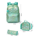 Little Surprise Box,3pcs Shiny Mint Star Matching Backpack, Lunch Bag and Stationery Pouch, 8yrs to Adults