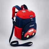 LSB Navy & Red Car Soft Neoprene Backpack for Toddlers & Kids, 3yrs to 5yrs