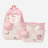 Pink Dog Print 2 Pcs Combo Set - Matching Backpack & Tote-Style Bag with Detachable Pouch for Kids & Teens
