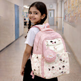 Pink Dog Print 2 Pcs Combo Set - Matching Backpack & Tote-Style Bag with Detachable Pouch for Kids & Teens