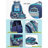 Little Surprise Box,2pcs Monster Truck School Backpack & matching Lunchbag for Kids, 5yrs - 10 yrs