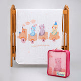 LSB Bear Toy Train Super Soft Muslin Cotton Blanket for Newborns & Infants with Free Storage Pouch
