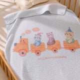 LSB Bear Toy Train Super Soft Muslin Cotton Blanket for Newborns & Infants with Free Storage Pouch