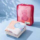 LSB Bear Toy Train Super Soft Muslin Cotton Blanket for Newborns & Infants with Free Storage Pouch