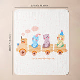 LSB Bear Toy Train Super Soft Muslin Cotton Blanket for Newborns & Infants with Free Storage Pouch