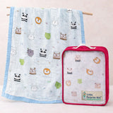 LSB Blue Animal Kingdom, Super Soft Breathable Pure Muslin Cotton Blanket for Newborns & Infants with free storage pouch