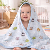 LSB Blue Animal Kingdom, Super Soft Breathable Pure Muslin Cotton Blanket for Newborns & Infants with free storage pouch