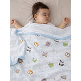 LSB Blue Animal Kingdom, Super Soft Breathable Pure Muslin Cotton Blanket for Newborns & Infants with free storage pouch