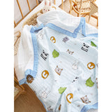 LSB Blue Animal Kingdom, Super Soft Breathable Pure Muslin Cotton Blanket for Newborns & Infants with free storage pouch