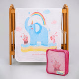 LSB Blue Elephant & Rainbow Super Soft Muslin Cotton Blanket for Newborns & Infants with Free Storage Pouch