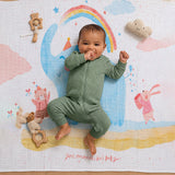 LSB Blue Elephant & Rainbow Super Soft Muslin Cotton Blanket for Newborns & Infants with Free Storage Pouch