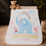 LSB Blue Elephant & Rainbow Super Soft Muslin Cotton Blanket for Newborns & Infants with Free Storage Pouch