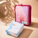 LSB Blue Elephant & Rainbow Super Soft Muslin Cotton Blanket for Newborns & Infants with Free Storage Pouch