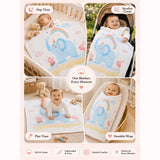 LSB Blue Elephant & Rainbow Super Soft Muslin Cotton Blanket for Newborns & Infants with Free Storage Pouch