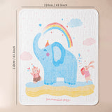 LSB Blue Elephant & Rainbow Super Soft Muslin Cotton Blanket for Newborns & Infants with Free Storage Pouch