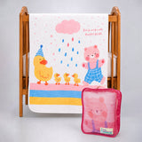 LSB Party Ducklings & Bear Super Soft Muslin Cotton Blanket for Newborns & Infants with Free Storage Pouch