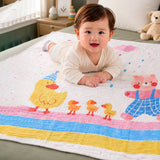 LSB Party Ducklings & Bear Super Soft Muslin Cotton Blanket for Newborns & Infants with Free Storage Pouch