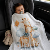 LSB Giraffe Happy Day Super Soft Muslin Cotton Blanket for Newborns & Infants with Free Storage Pouch