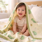 LSB Green Dino & Avocado, Super Soft Breathable Pure Muslin Cotton Blanket for Newborns & Infants with free storage pouch