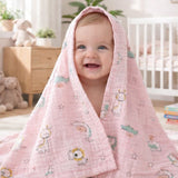 LSB Pink Animal Parade, Super Soft Breathable Pure Muslin Cotton Blanket for Newborns & Infants with free storage pouch