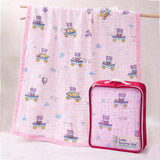 LSB Pink Cart Teddy, Super Soft Breathable Pure Muslin Cotton Blanket for Newborns & Infants with free storage pouch