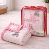 LSB Pink Cart Teddy, Super Soft Breathable Pure Muslin Cotton Blanket for Newborns & Infants with free storage pouch