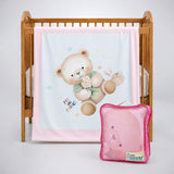 LSB Pink, Prince Bear Soft Cotton Winter Blanket for Newborn & Infants with Free Storage Pouch