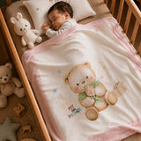 LSB Pink, Prince Bear Soft Cotton Winter Blanket for Newborn & Infants with Free Storage Pouch