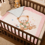 LSB Pink, Prince Bear Soft Cotton Winter Blanket for Newborn & Infants with Free Storage Pouch